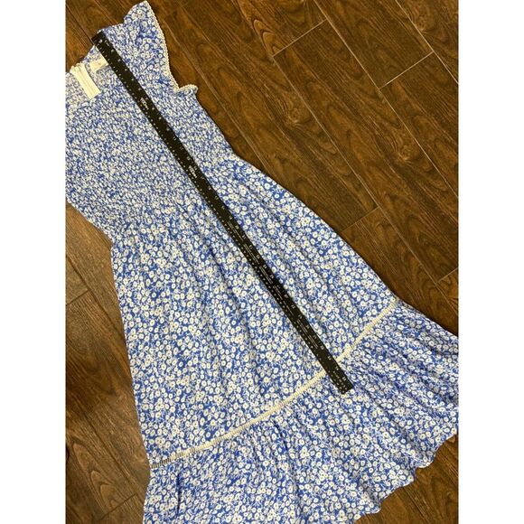 Nordstrom Lost + Wander Pick Me Blue White Floral Tiered Smocked Midi Dress S - Picture 10 of 12